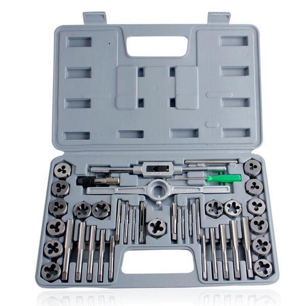 

hand tools 40pcs tap die set thread plug taps handle alloy steel inch threading tool with case