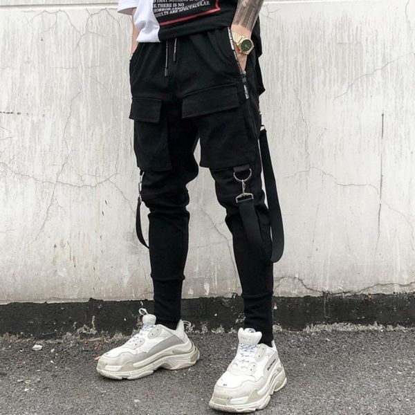 

yoga outfit side pockets pencil pants men's hip hop patchwork ripped sweatpants casual streetwear cargo men