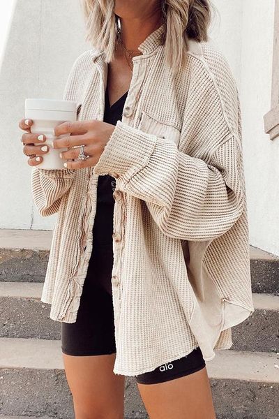 

women's jackets 2021 spring autumn shirt coat fashion casual turn-down collar pocket patching irregular jacket women outwear coats, Black;brown