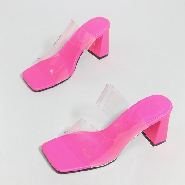 

slippers women shallow mouth large size 42 fairy transparent outer wear crystal high heels 2021 summer fresh and fashionable platform, Black