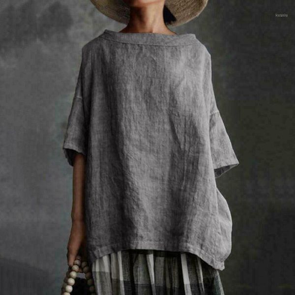 

women's blouses & shirts vintage womens half sleeve blouse cotton and linen solid color loose female streetwear blusas mujer verano 202, White