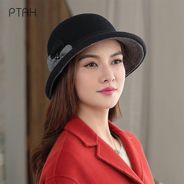 

stingy brim hats [ptah] fedoras for women fashion wool autumn winter warm womens felt hat british style vintage cap, Blue;gray