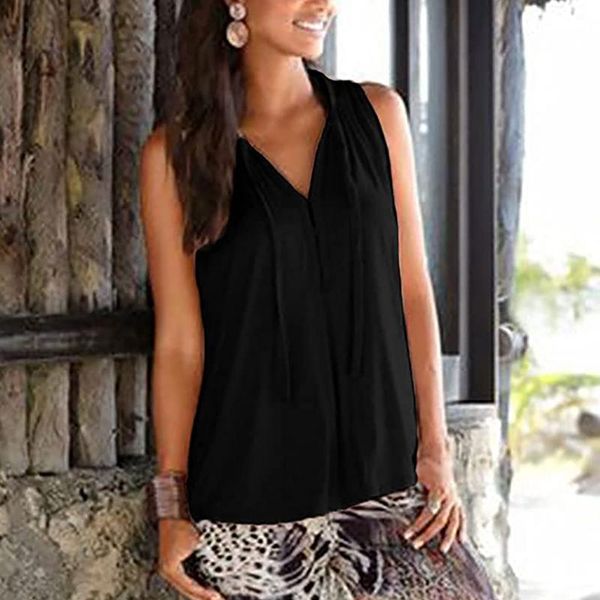

women's tanks & camis women summer sleeveless v-neck pure color t-shirt casual tank loose button-up blouse lady shirts plus size, White