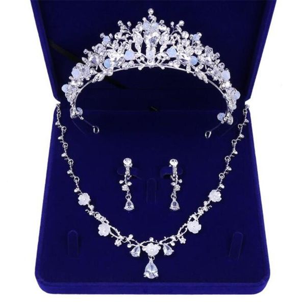 Orecchini Collana Splendidi set di gioielli da sposa in cristallo Diademi di fiori da sposa per le donne Prom Bride