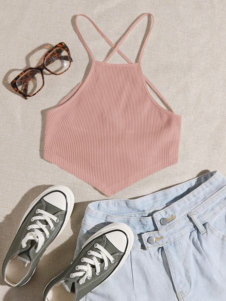 

lace up backless cami d4cg#, White