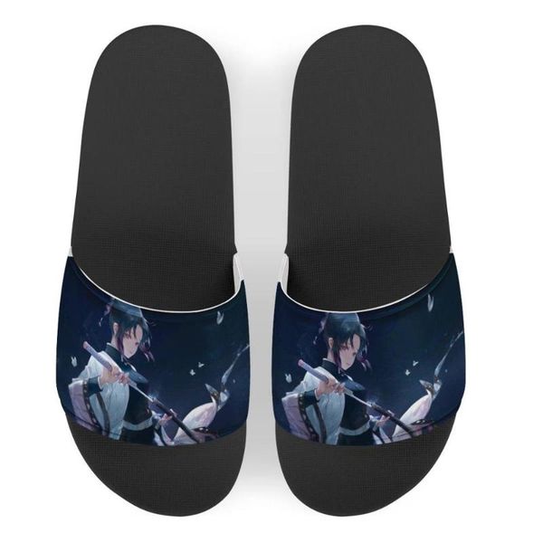 

slippers cosplay demon slayer shinobu kochou custom pattern men slides sandals outdoor non-slip beach shoes platform flip flops, Black