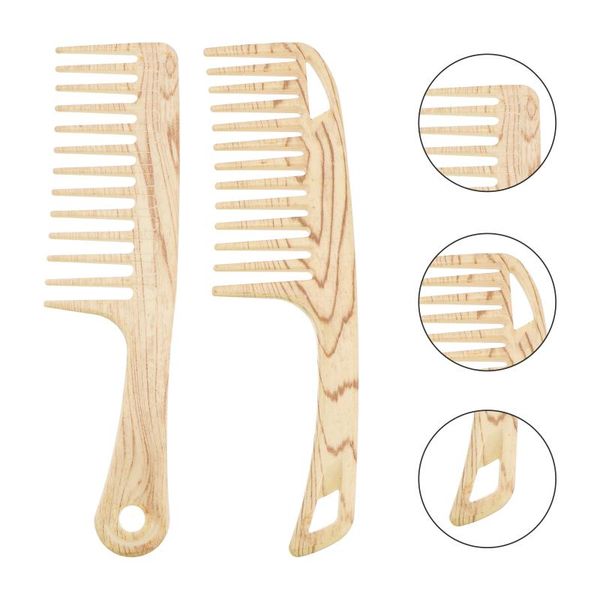 

hair brushes 2pcs styling comb hairdressing wide tooth tool wood grain, Silver