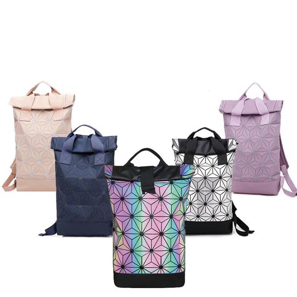 

backpack holographic teenager geometric luminous casual rucksack roll closure day pack
