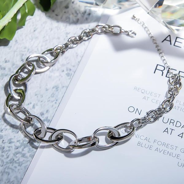 

fashion punk curb cuban choker necklace for women simple chunky collar neck chain chokers, Golden;silver