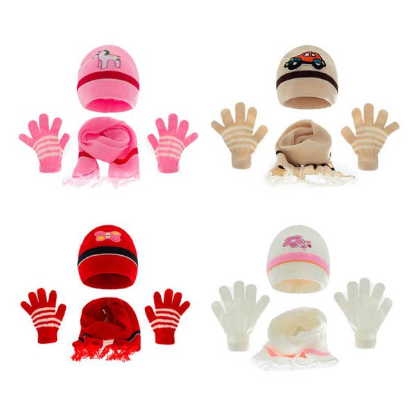 

baby hats newborn caps toddler hat girls boys infant cap autumn winter warm wool knitted beanie cartoon scarf gloves 3pcs set 0-3t b8724, Yellow
