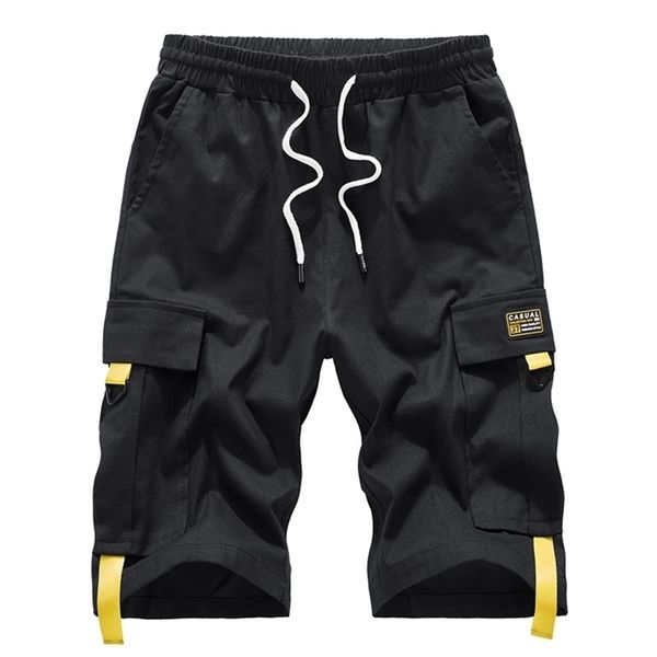 

shorts large size summer streetwear male bermuda cargo side pockets plus 7xl 8xl 9xl knee length men's cotton 210713, White;black