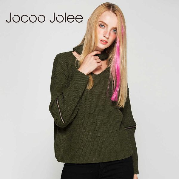 

jocoo jolee knitted long sleeves sweater casual hanging neck pullovers coarse yarn solid women jumper pullovers arriva 210619, White;black