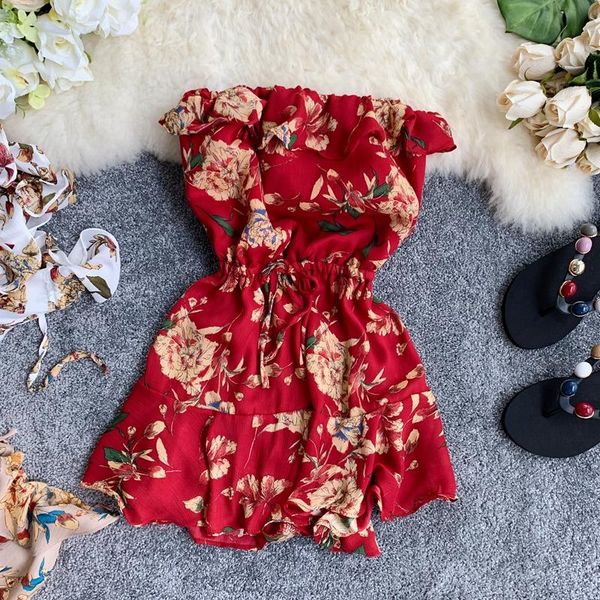 

women's jumpsuits & rompers 2021 fashion seaside holiday jumpsuit ruffled backless chiffon print, Black;white