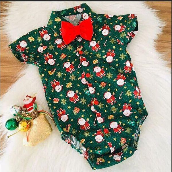 

infant baby girls boys christmas clthones bodysuits santa print short sleeve bow tie gentleman party jumpsuits xmas gift 0-24m, Blue