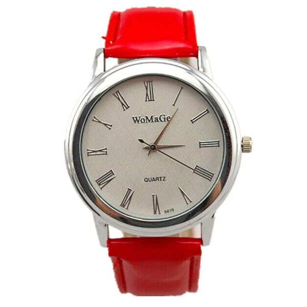

wristwatches womage brand lady elegant roman number head casual quartz watch 4 colors leather strap women fashion dress, Slivery;brown
