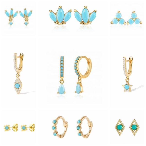 

aide boho 925 sterling silver korean jewelry bling turquoise piercing stud earrings for women minimalist bohemia aretes, Golden;silver