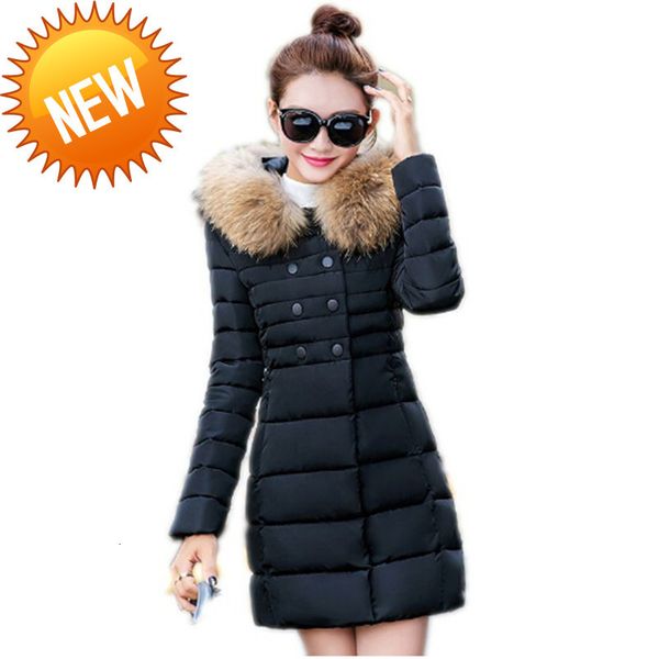 

ailooge 2017 new korean overcoat fashion down padded long paragraph slim solid coat women'scotton warm jacket parka, Black
