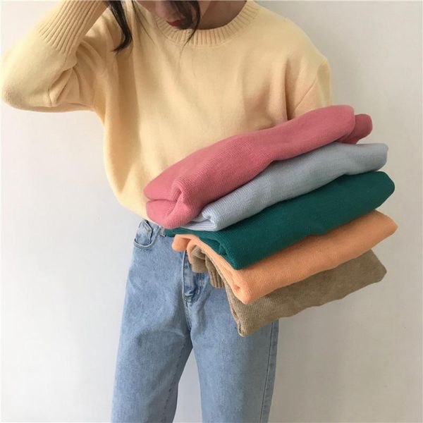 

women's sweaters autumn winter women sweater knitted pullovers o-neck jumper loose casual solid warm femme 2021, White;black