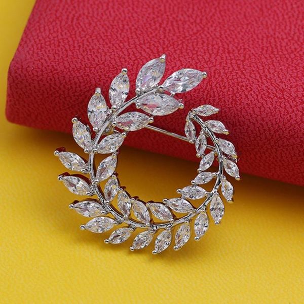 

pins, brooches fashion elegant sparkling cubic zirconia olive branch brooch for women holiday gift drop lapel pins, Gray