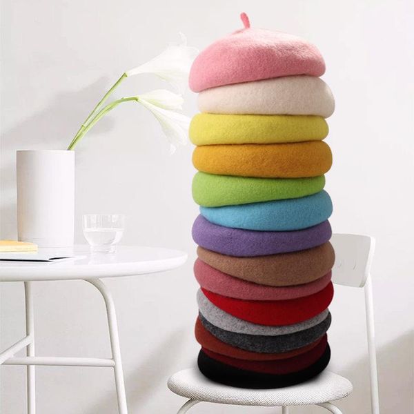 

hair accessories children's korean autumn winter beret hat baby parent-child soft woolen pure multi color fashion kids girls princess, Slivery;white