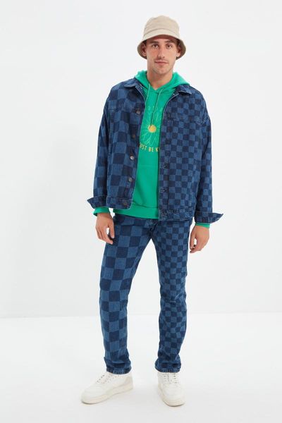

men's jeans trendyol men 's regular fit checkered tmnaw22je0541, Blue