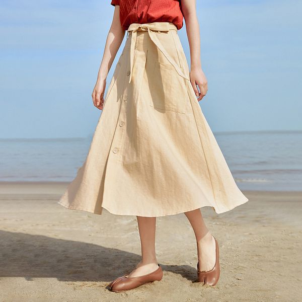 

skirt cotton women's summer arrival retro slim waist a-line skirt lau6, Black