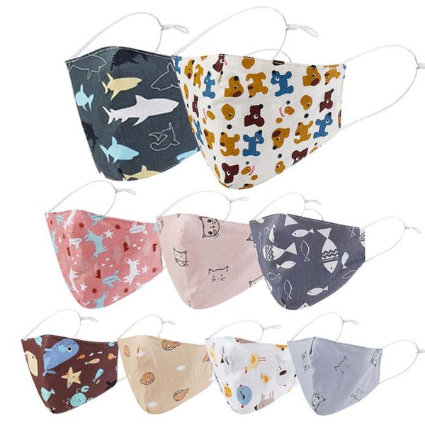 

children's face mask 3d printing cartoon cat dog fish cotton masks kids dustproof breathable anti dust facemask wholale