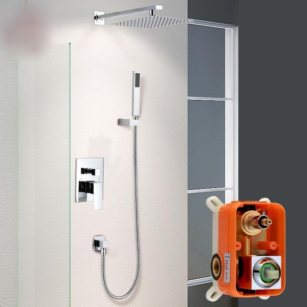 

concealed shower set, copper, two-function in-wall faucet, square embedded box shower brushed gold bathroom faucet