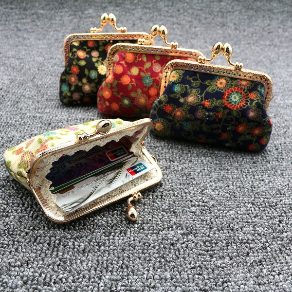 

fabric sunflower bronzing coin purse women's wallets bag, Red;black