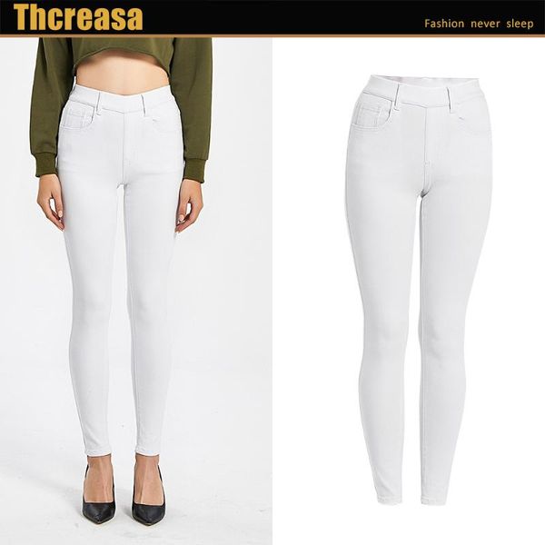 

women's pants solid color high elastic thickened autumn and winter pencil waist thin jeans, Blue