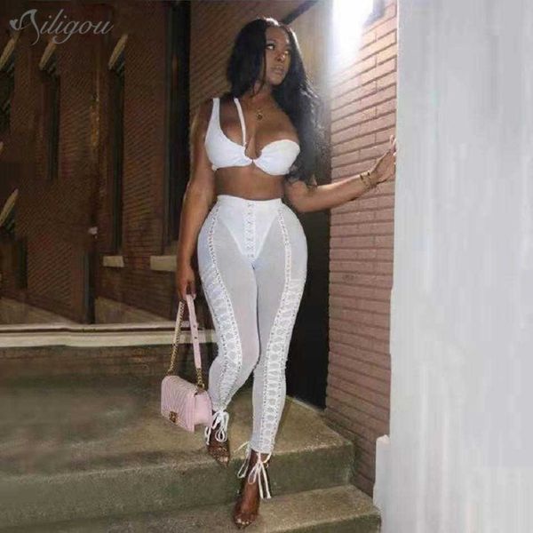 

aummer ladies two-piece white v-neck sleeveless fashion elegant jumpsuit vestidos 210527