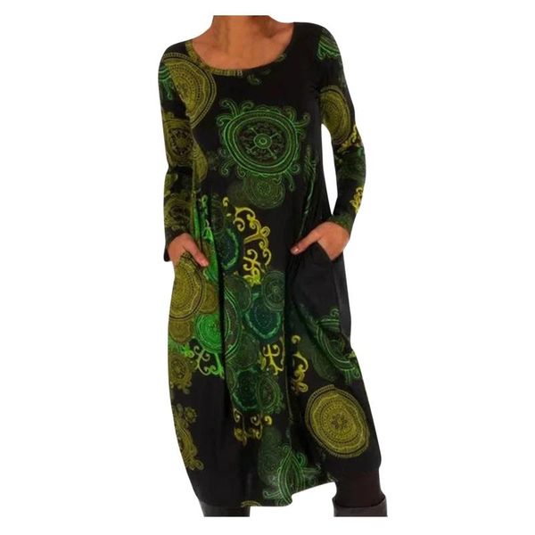 

casual dresses vintage linen dress women's 2022 autumn ethnic style round neck knee-length boho loose with buttons, Black;gray