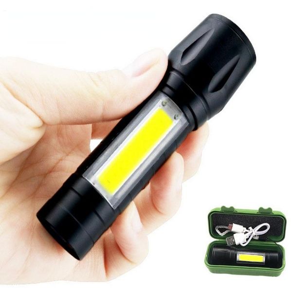

flashlights torches mini , retractable focusing led with cob side light, outdoor emergency aluminum