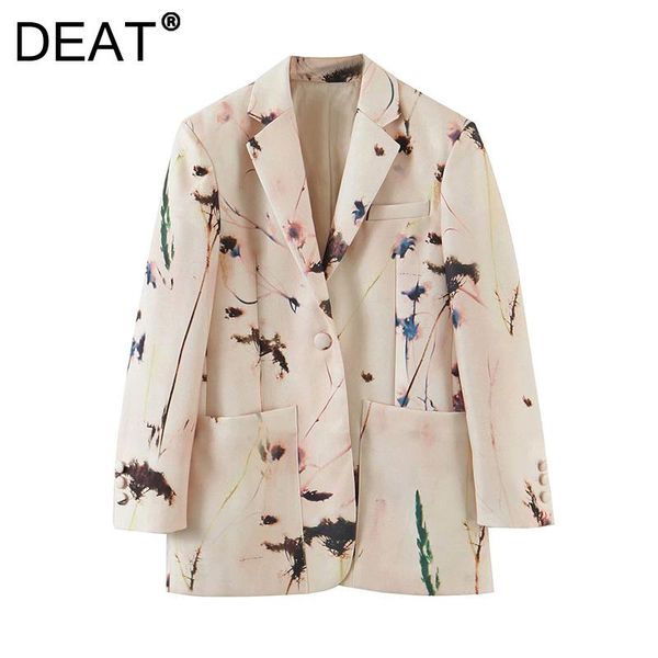 

women's suits & blazers [deat] women blazer lapel long sleeve single button printing temperament loose fit jacket fashion tide autumn 2, White;black