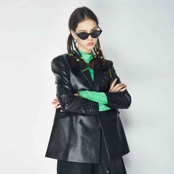 

back 80s leather put women's on black blazer winter jacket female outerwear clothes, Black;brown