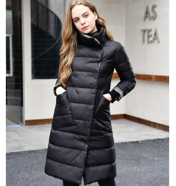 

women's down & parkas 2021 women winter coat casaco feminino stand collar white duck inner light long jacket, Black