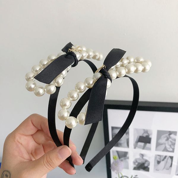

pearl bowknot headbands fashion hair accessories women's thin edge three-dimensional cute hairband wild hair bands headwear, Silver