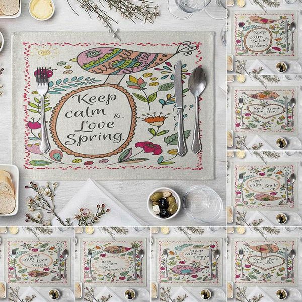 

mats & pads 42x32cm birds letters print heat insulation placemat anti-slip table pad bowl cup tableware mat kitchen decoration