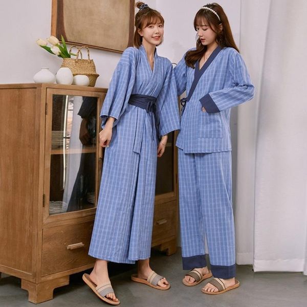 

pajamas for women japanese kimono cotton yukata pants bathrobe long sleeve ladies casual sleepwear nightgown obi trousers ethnic clothi, Red