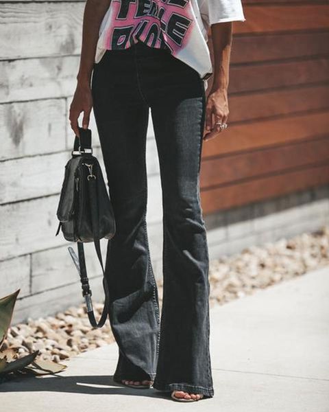 

women's jeans high waist mom mujer flare for women denim skinny wide leg female pants plus size ladies, Blue