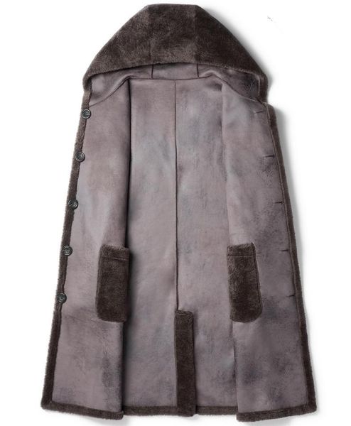 

men's leather & faux 100% wool coat winter men real sheep shearling fur long coats double-side wear suede jacket chaqueta lsy022321 my1, Black