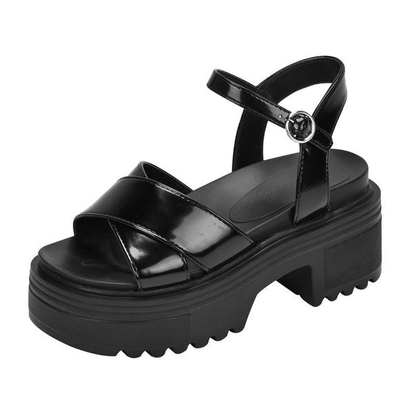 

open toe buckle flatform universal wedge sandals for women dress shoes, Black