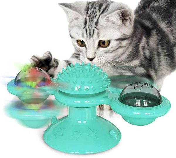 

decorative objects & figurines rotating windmill cat toy massage scratching tickle with glowing balls, interactive suction cup for floor,