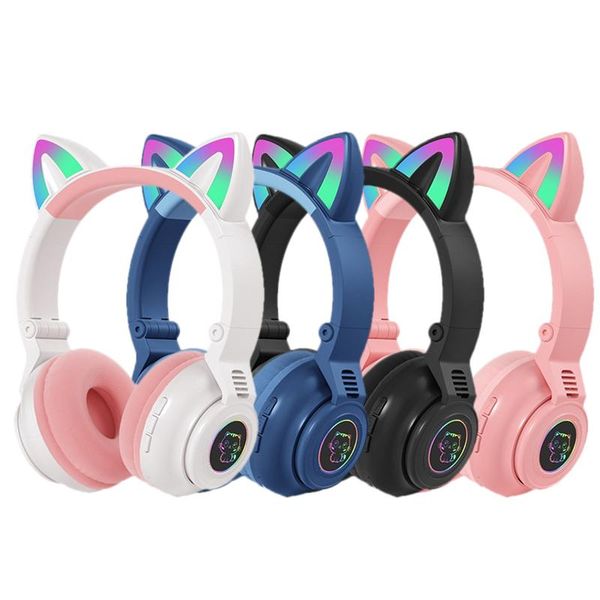 

cat ears cute style wireless bluetooth 5.0 headband game headphone for gift rgb colorful headset beauty girls headphones & earphones