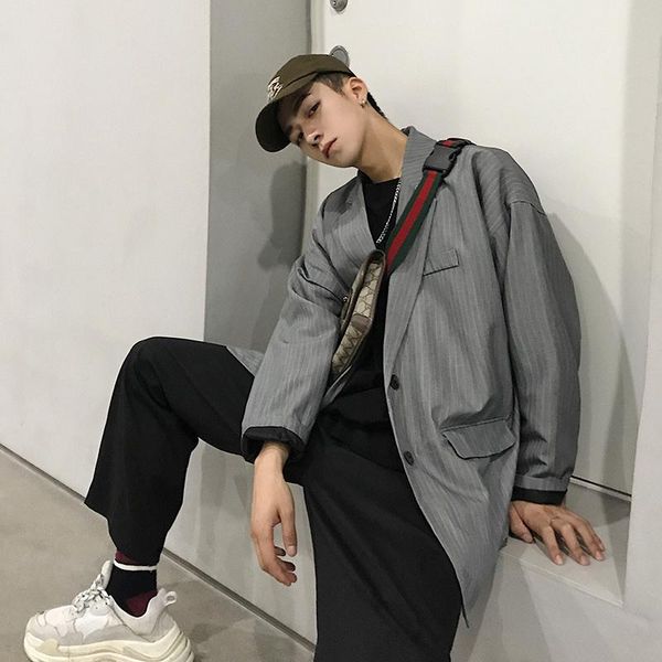 

men's suits & blazers spring casual men blazer cotton korean loose luxury male 2021 fashion jacket for, White;black