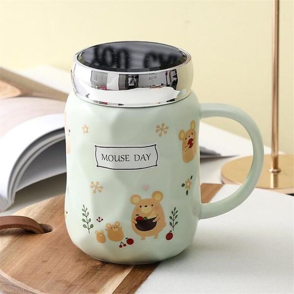 

mugs 1pcs 450ml large capacity ceramic mug with lid cartoon milk coffee breakfast