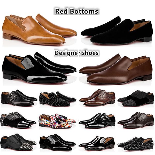 

og new men loafer dress shoes red bottoms shoe business wedding fashion black brown suede patent leather rivets glitter size 38-46