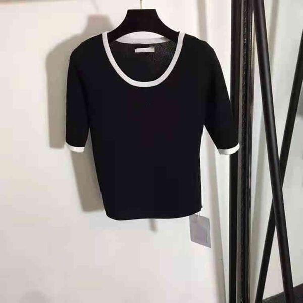 

women's sweaters 402 spring summer brand same style white crew neck print short sleeve pullover women clothes sweater kmlb, White;black