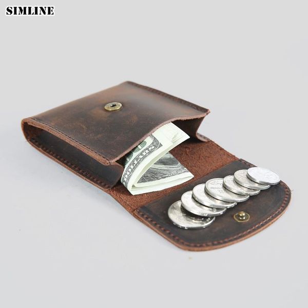 

coin purses crazy horse genuine leather purse men women vintage handmade cowhide mini small hasp wallets case bag holder pocket, Red;black