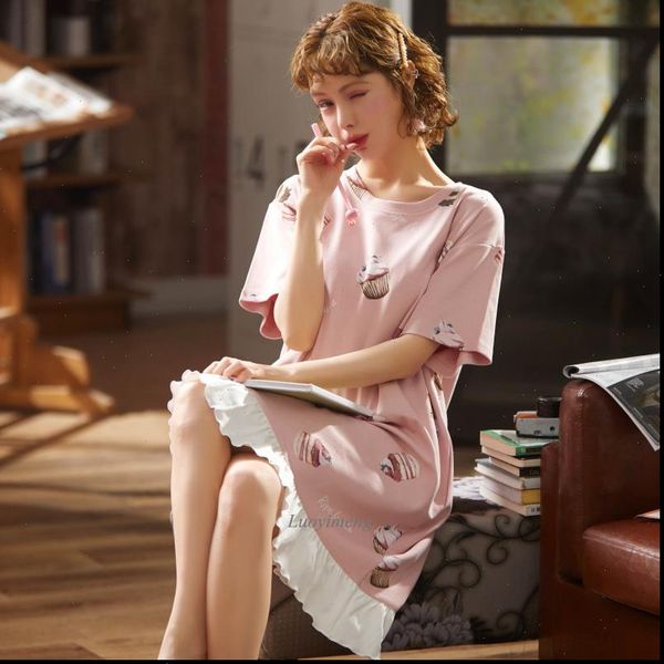 

summer cotton nightgowns nightdress womens sleepwears cartoon nightshirts nightie nightwear plus size sleep dress 3xl, Black;red
